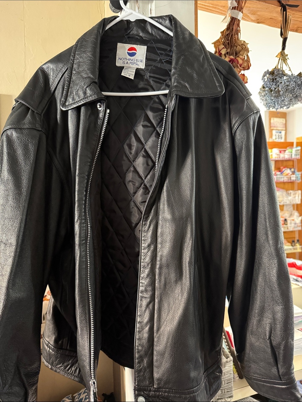 Pepsi Black Quilted-Lined Leather Bomber Jacket